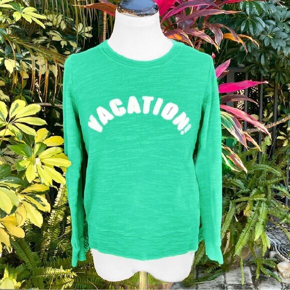 J. Crew Green "Vacation!" Crewneck Sweater - Picture 3 of 6